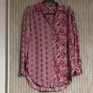 Women's Pink Floral Patchwork Button-Up Shirt